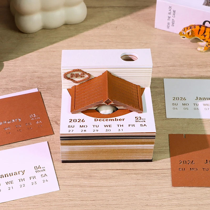 3D Tear-Away Desk Calendar 2026 — Paper Carving Art Memo Pad
