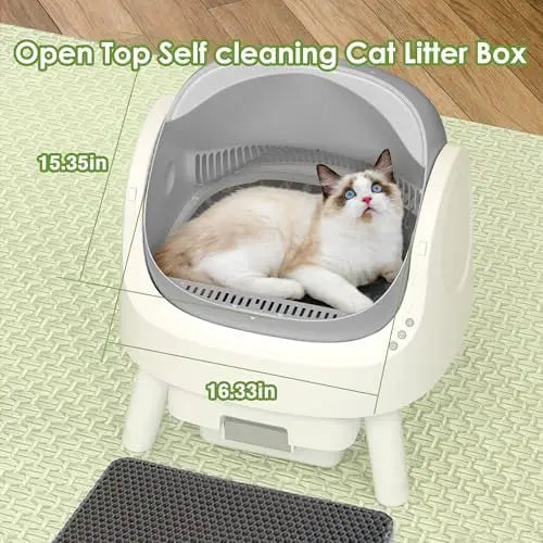 Self-Cleaning Automatic Litter Box with Open Top Design, Spacious and Stress-Free for Cats, 10L Large Waste Bin and