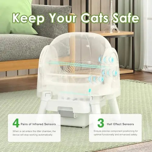 Self-Cleaning Automatic Litter Box with Open Top Design, Spacious and Stress-Free for Cats, 10L Large Waste Bin and