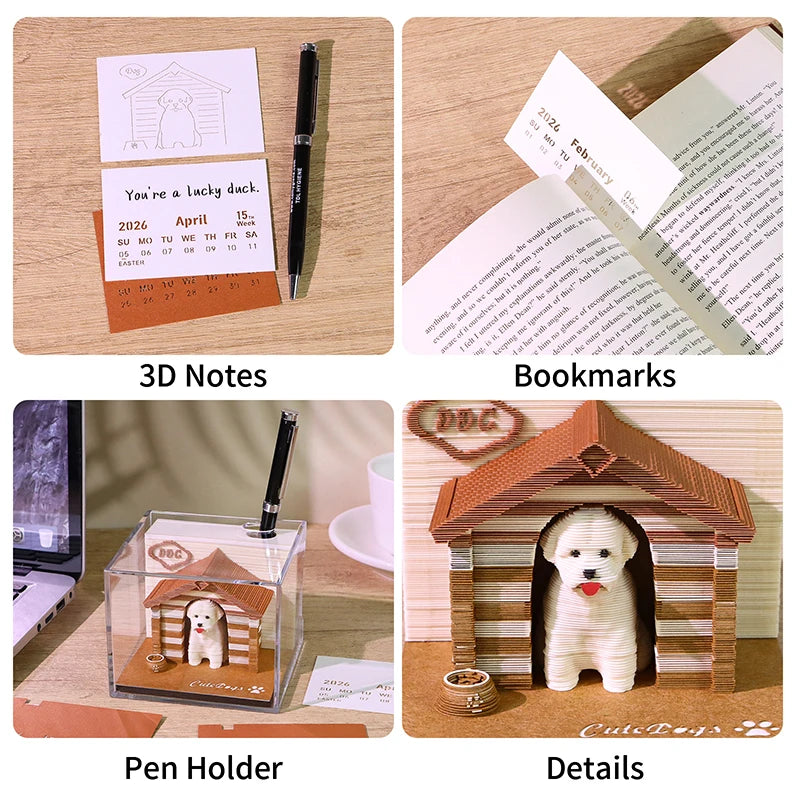 3D Tear-Away Desk Calendar 2026 — Paper Carving Art Memo Pad