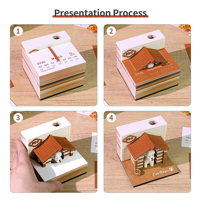 3D Tear-Away Desk Calendar 2026 — Paper Carving Art Memo Pad